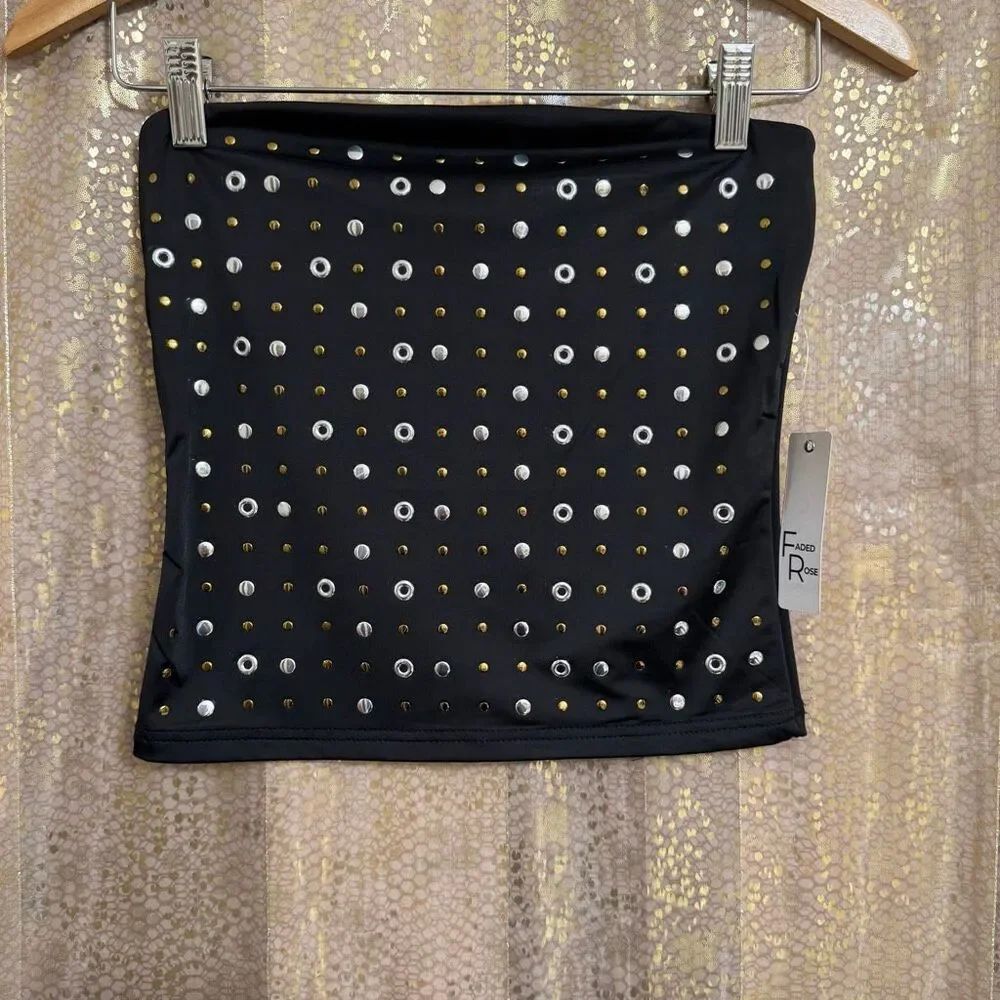 Faded Rose Black Silver Gold Studded Tube Top Small NWT
